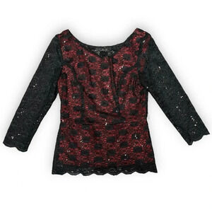 Y2k Blu Sage Lace Sequin Lace Red Black Top